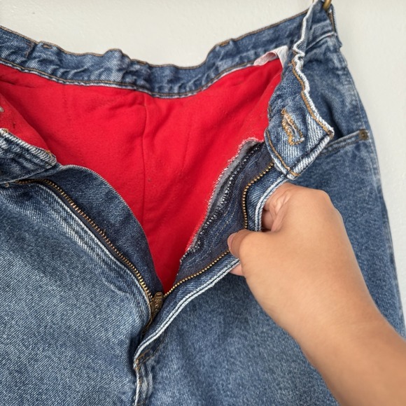 Wrangler Y2K Red Fleece Lined Jeans Mens 36x34 Blue Rugged Wear‎ Relaxed Fit - Picture 3 of 12